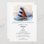 Waterverf Zeilboot Bruiloft Gelofte Vernieuwing Kaart (Voorkant / Achterkant)