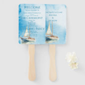 Waterverf zeilboot bruiloft programma handwaaier (Voorkant en achterkant)