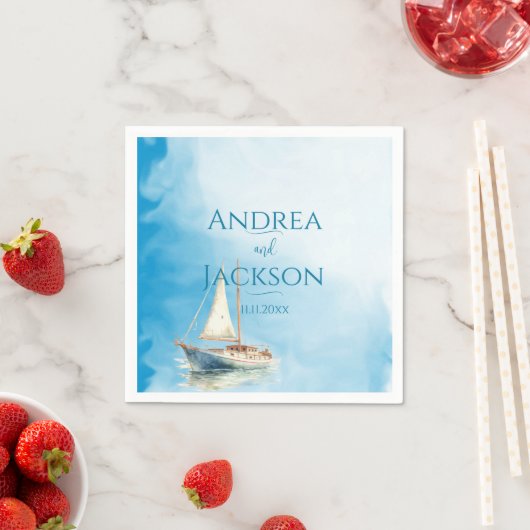 Waterverf zeilboot bruiloft servet (Insitu)