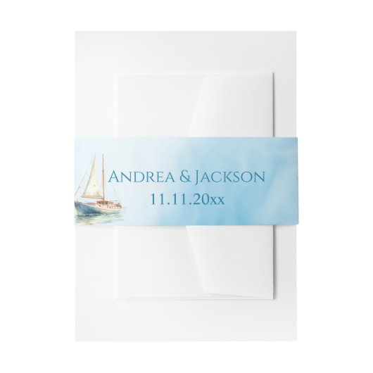 Waterverf zeilboot bruiloft uitnodigingen wikkel (Voorkant Voorbeeld)