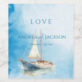 Waterverf zeilboot bruiloft wijn etiket (Enkel label)