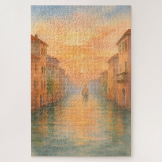 Waterverf zeilboot Dreamy Sunset Venetian Canal Legpuzzel (Verticaal)