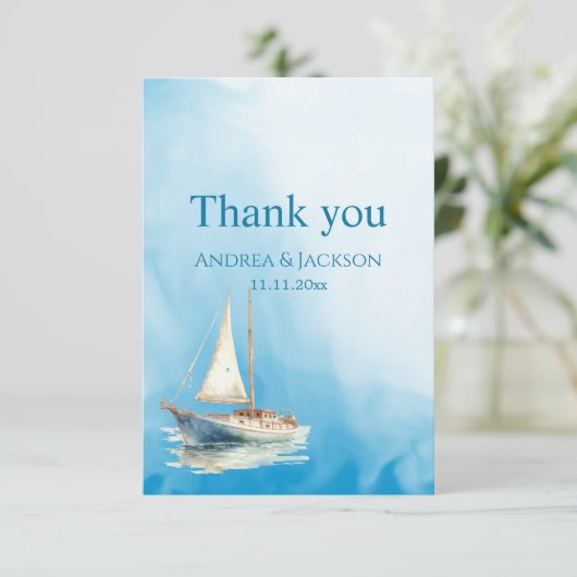 Waterverf zeilboot foto Dank u Bedankkaart (Staand voorkant)
