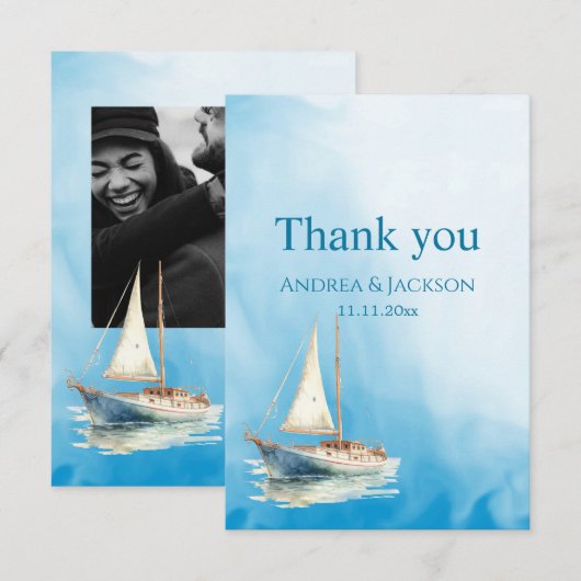 Waterverf zeilboot foto Dank u Bedankkaart (Voorkant / Achterkant)