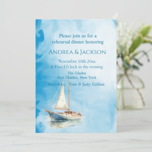 Waterverf Zeilboot Foto QR Code Repetitie Kaart (Staand voorkant)