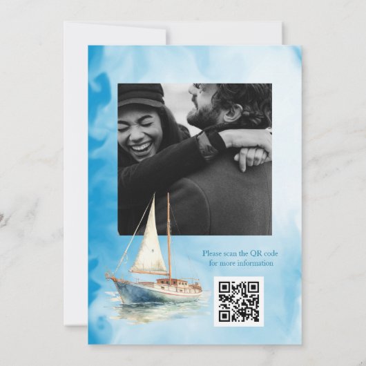 Waterverf Zeilboot Foto QR Code Repetitie Kaart (Achterkant)