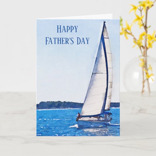 Waterverf Zeilboot Gelukkige Vaderdag Kaart (Gele Bloem)