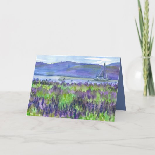 Waterverf zeilboot Lupines Happy Birthday Kaart (Voorkant)