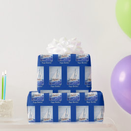 Waterverf Zeilboot met blauw Lijst Cadeaupapier