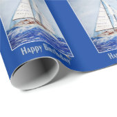 Waterverf Zeilboot met blauw Lijst Cadeaupapier (Rol Hoek)