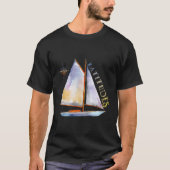 Waterverf zeilboot met kompas en Latitude Sai T-shirt (Voorkant)