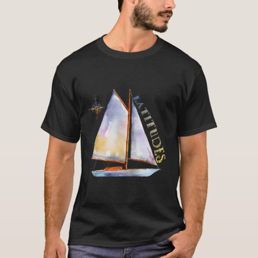 Waterverf zeilboot met kompas en Latitude Sai T-shirt (Voorkant)
