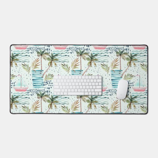 Waterverf Zeilboot met Palm Tree Pattern 2 Bureaumat (Keyboard & Muis)