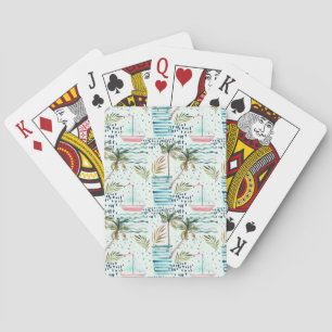 Waterverf Zeilboot met Palmboom Patroon Pokerkaarten