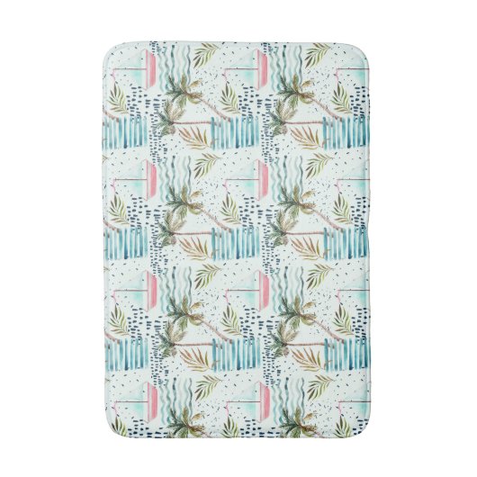 Waterverf Zeilboot met palmboompatroon Badmat (Voorkant Verticaal)