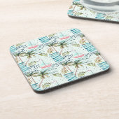 Waterverf Zeilboot met palmboompatroon Bier Onderzetter (Linkerzijde)