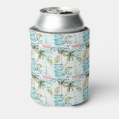 Waterverf Zeilboot met palmboompatroon Blikjeskoeler (Blikje Achterkant)