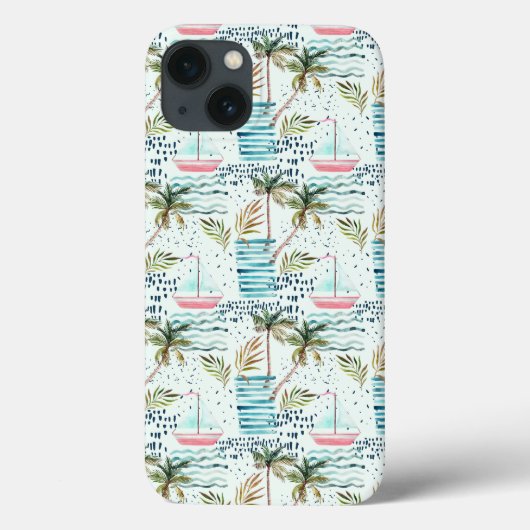 Waterverf Zeilboot met palmboompatroon Case-Mate iPhone Case (Achterkant)