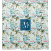 Waterverf Zeilboot met palmboompatroon Douchegordijn (Voorkant)