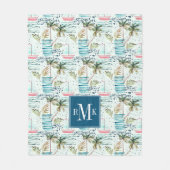 Waterverf Zeilboot met palmboompatroon Fleece Deken (Voorkant)