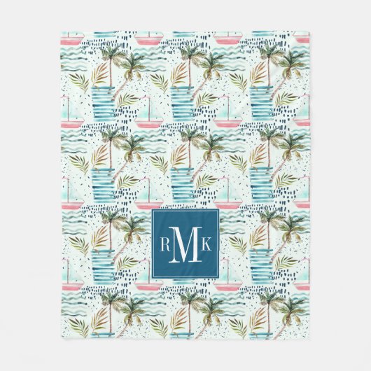 Waterverf Zeilboot met palmboompatroon Fleece Deken (Voorkant)