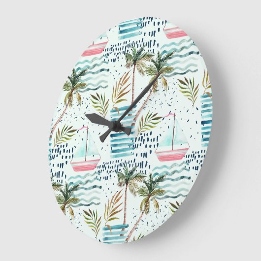 Waterverf Zeilboot met palmboompatroon Grote Klok (Hoek)