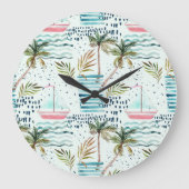 Waterverf Zeilboot met palmboompatroon Grote Klok (Voorkant)