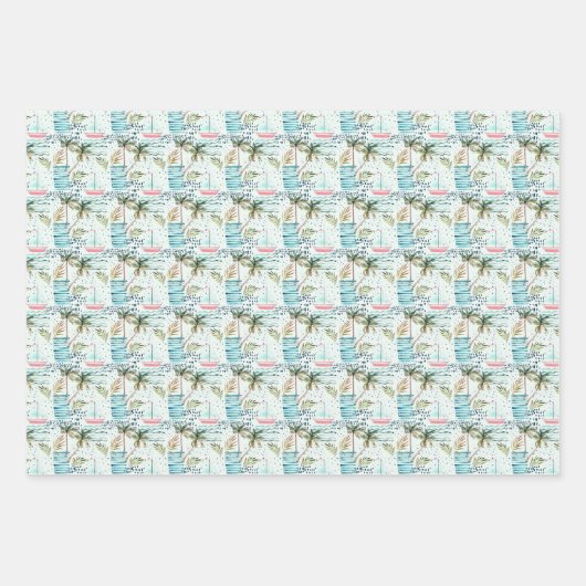 Waterverf Zeilboot met palmboompatroon Inpakpapier Vel (Voorkant)