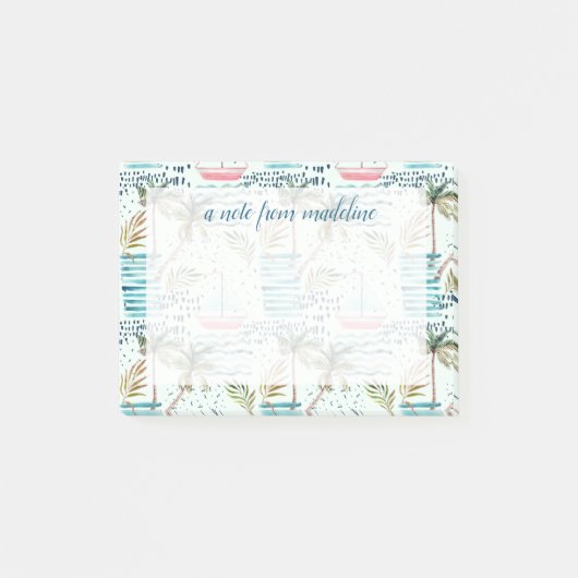 Waterverf Zeilboot met palmboompatroon Post-it® Notes (Voorkant)