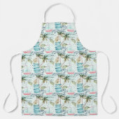 Waterverf Zeilboot met palmboompatroon Schort (Voorkant)