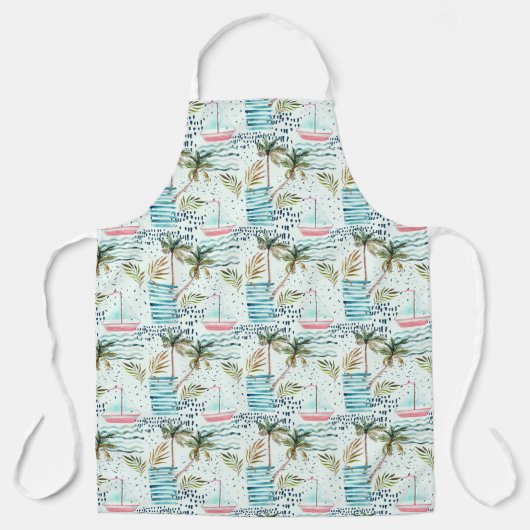 Waterverf Zeilboot met palmboompatroon Schort (Voorkant)