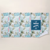 Waterverf Zeilboot met palmboompatroon Strandlaken (Voorkant)