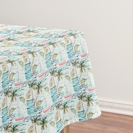 Waterverf Zeilboot met palmboompatroon Tafelkleed (Voorbeeld)