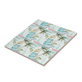 Waterverf Zeilboot met palmboompatroon Tegeltje (Zijkant)