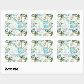 Waterverf Zeilboot met palmboompatroon Vierkante Sticker (Vel)