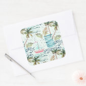 Waterverf Zeilboot met palmboompatroon Vierkante Sticker (Envelop)