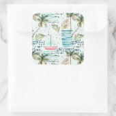 Waterverf Zeilboot met palmboompatroon Vierkante Sticker (Tas)
