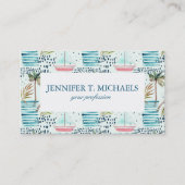 Waterverf Zeilboot met palmboompatroon Visitekaartje (Voorkant)