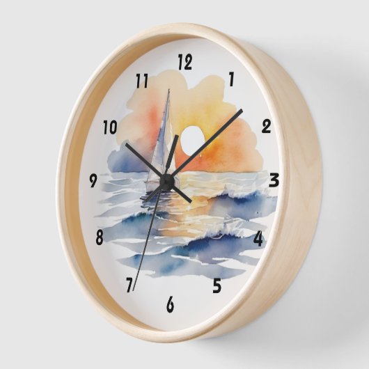 Waterverf zeilboot nautische zonsondergang oceaan (Hoek)