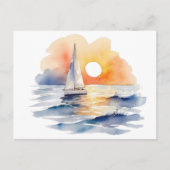 Waterverf zeilboot nautische zonsondergang oceaan briefkaart (Voorkant)