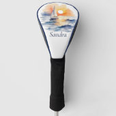 Waterverf zeilboot nautische zonsondergang oceaan golfheadcover (Voorkant)