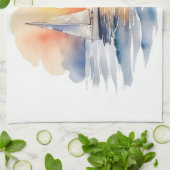 Waterverf zeilboot nautische zonsondergang oceaan theedoek (Gevouwen)