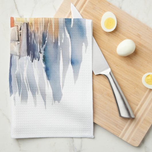 Waterverf zeilboot nautische zonsondergang oceaan theedoek (Quarter Fold)