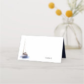  Waterverf Zeilboot Navy Blue Wedding Plaatskaartje (Voorkant)