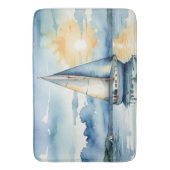 Waterverf zeilboot op een meer bij zonsondergang badmat (Voorkant Verticaal)