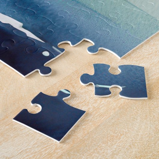 Waterverf zeilboot op een meer bij zonsondergang legpuzzel (Zijkant)