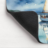 Waterverf zeilboot op een meer bij zonsondergang muismat (Hoek)