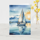 Waterverf zeilboot op een meer voor sympathie kaart (Gele Bloem)