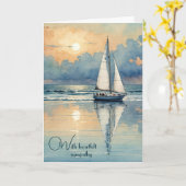 Waterverf zeilboot op een Sunset Lake Kaart (Gele Bloem)