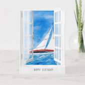 waterverf zeilboot op hoge zeeen in venster uitzic kaart (Voorkant)